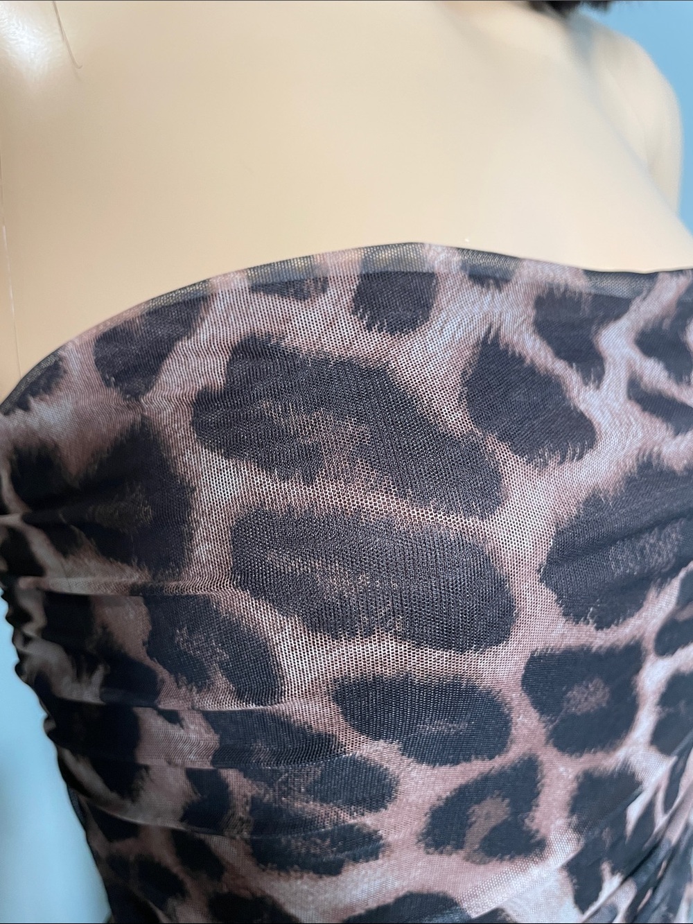 Lena Strapless Leopard Ruched Maxi Dress in Brown - Picture 5 of 7